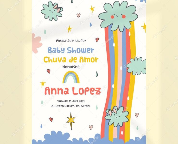 Hand drawn chuva de amor baby shower card template Free Vector