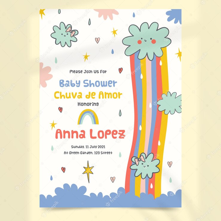 Hand Drawn Chuva De Amor Baby Shower Card Template 23 2148930081