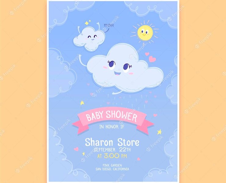 Hand drawn chuva de amor baby shower card template Free Vector