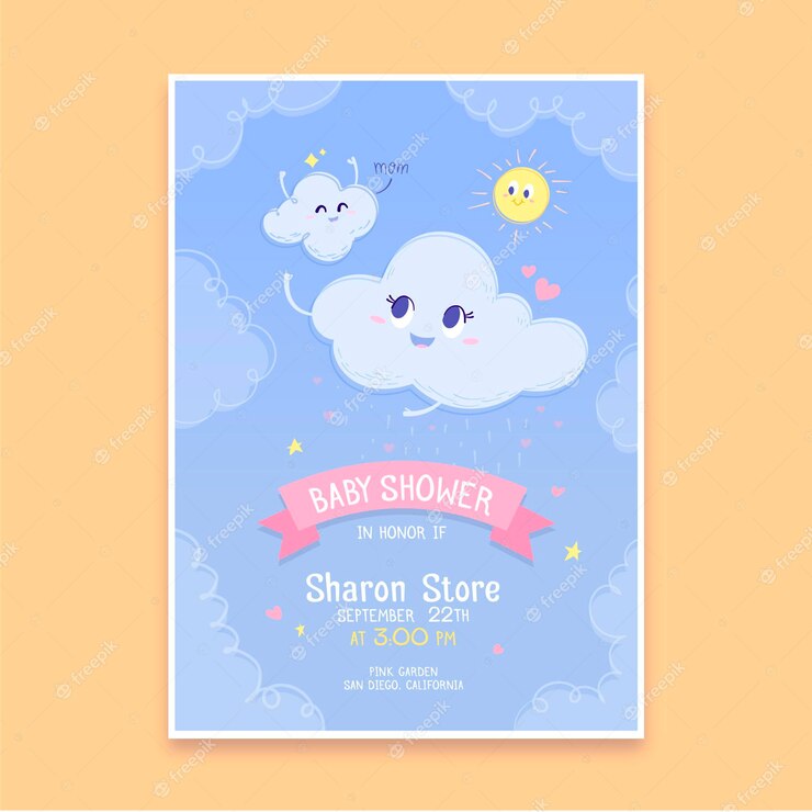 Hand Drawn Chuva De Amor Baby Shower Card Template 23 2148930544