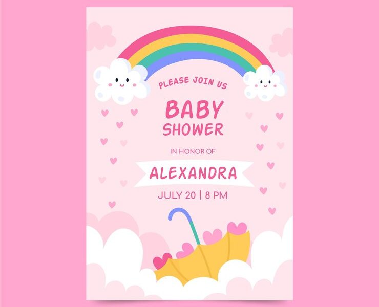 Hand drawn chuva de amor baby shower invitation card Free Vector