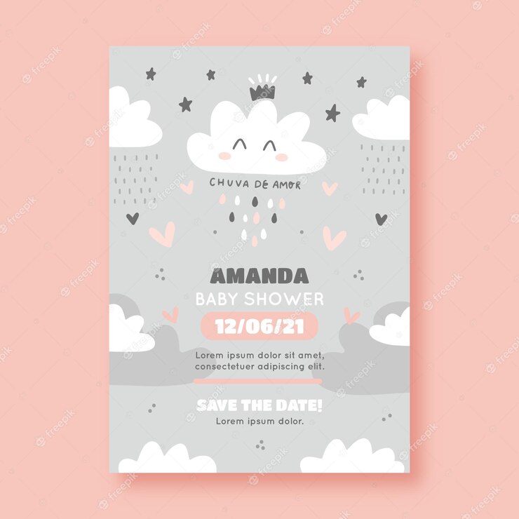 Hand Drawn Chuva De Amor Baby Shower Invitation Card 23 2148932899