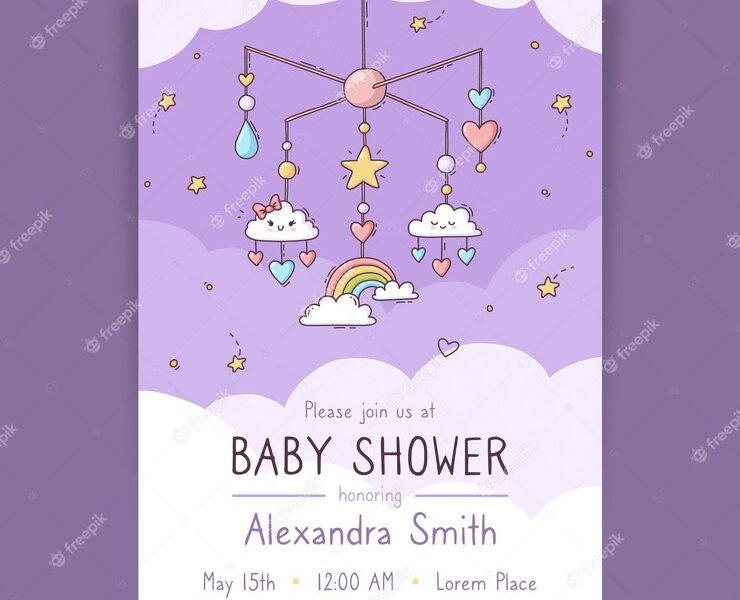 Hand drawn chuva de amor baby shower invitation Free Vector