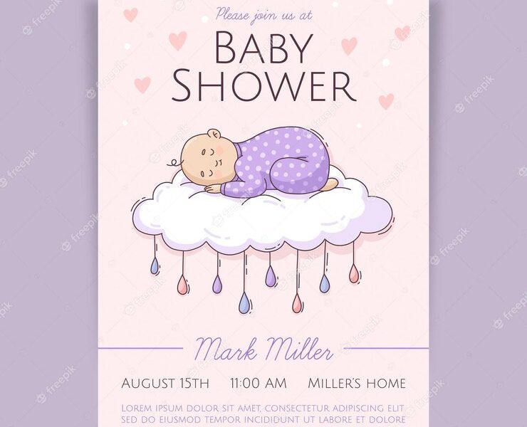 Hand drawn chuva de amor baby shower invitation Free Vector