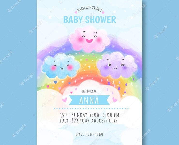 Hand drawn chuva de amor baby shower invitation Free Vector