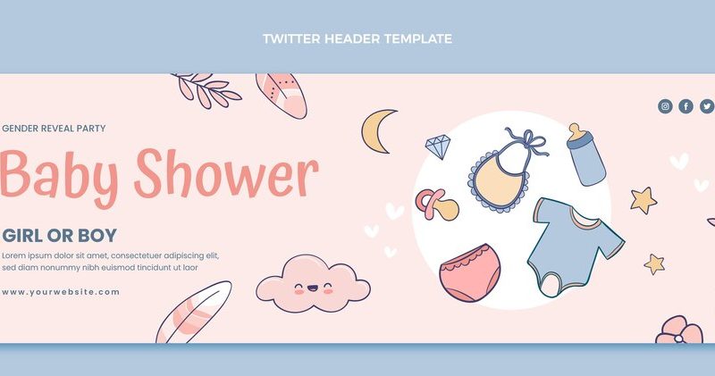 Hand drawn texture baby shower twitter header Free Vector