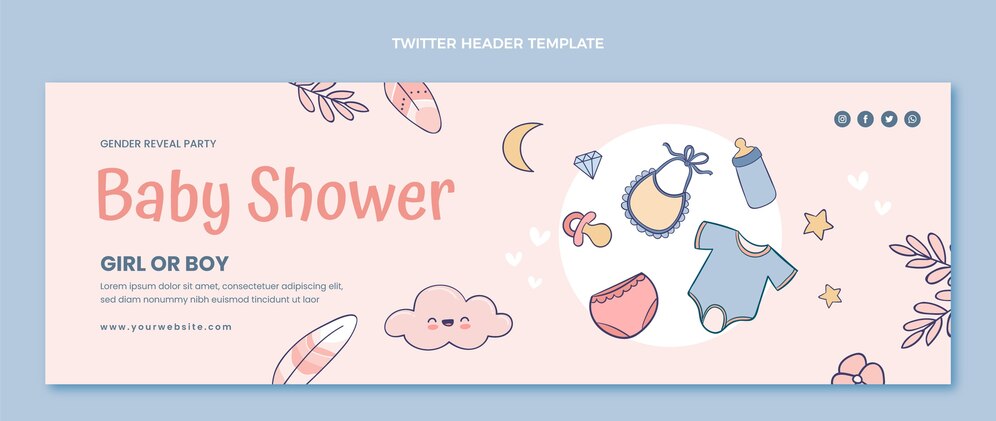 Hand Drawn Texture Baby Shower Twitter Header 23 2149224206