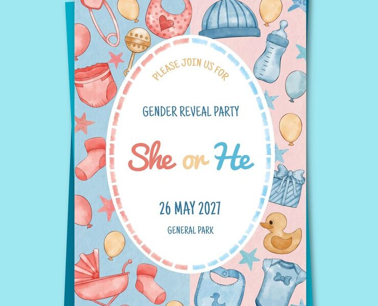 Hand painted watercolor gender reveal invitation Free Vector