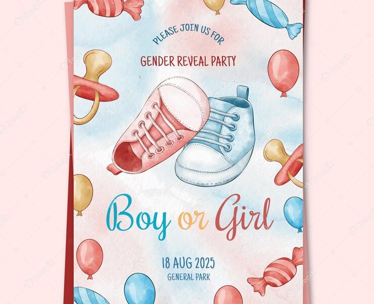 Hand painted watercolor gender reveal invitation Free Vector