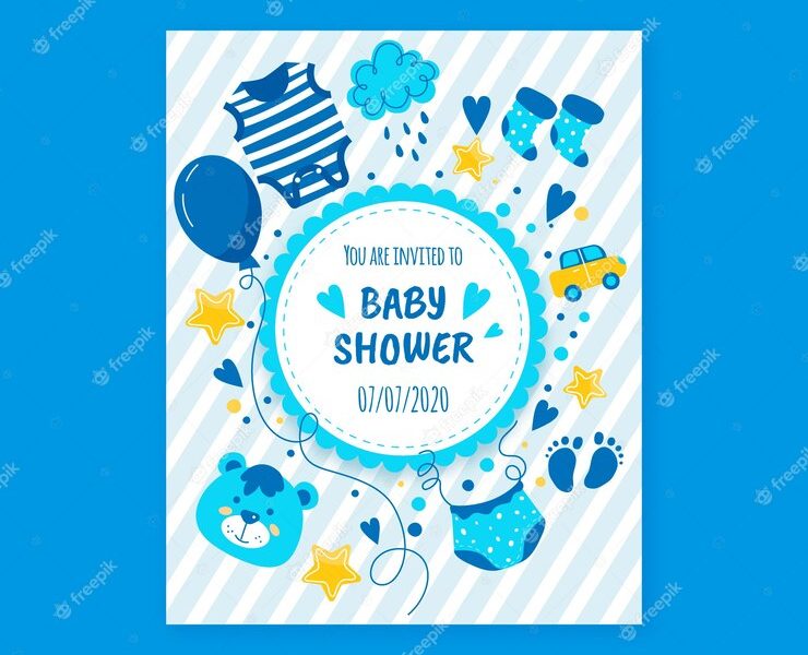 Invitation baby shower boy blue template Free Vector