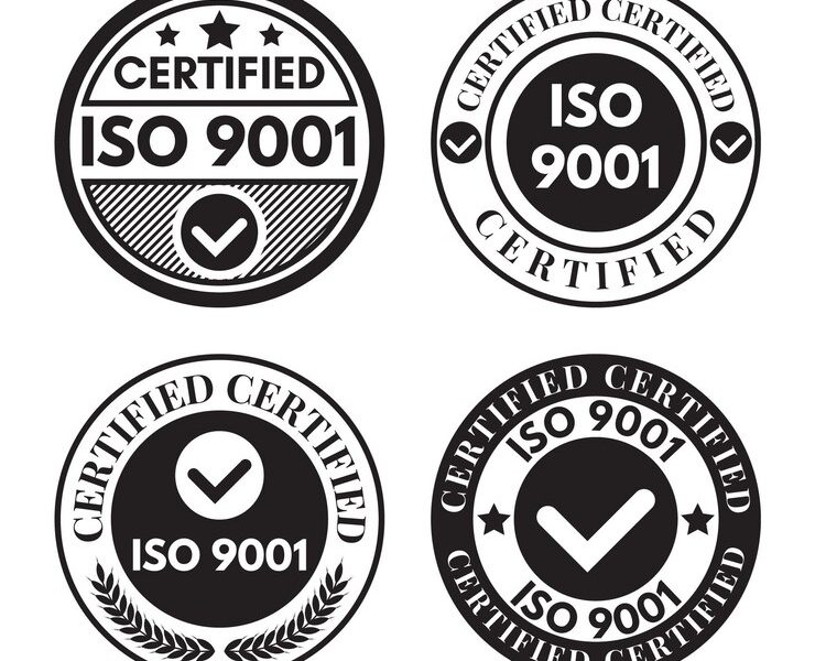 Iso certification stamp collection Free Vector