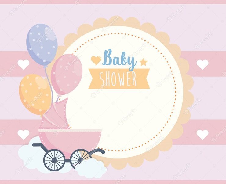 Label of baby shower poster celebration Free Vector