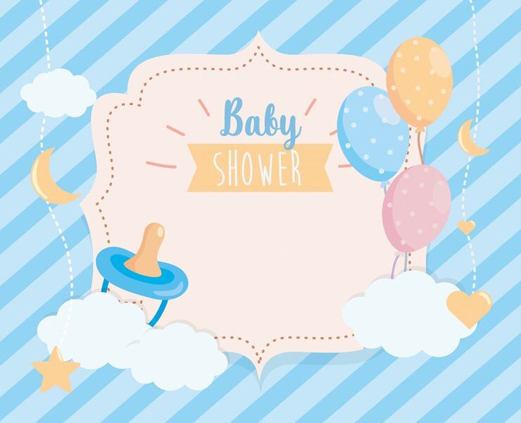 Label of pacifier with balloons and clouds decoration Free Vector