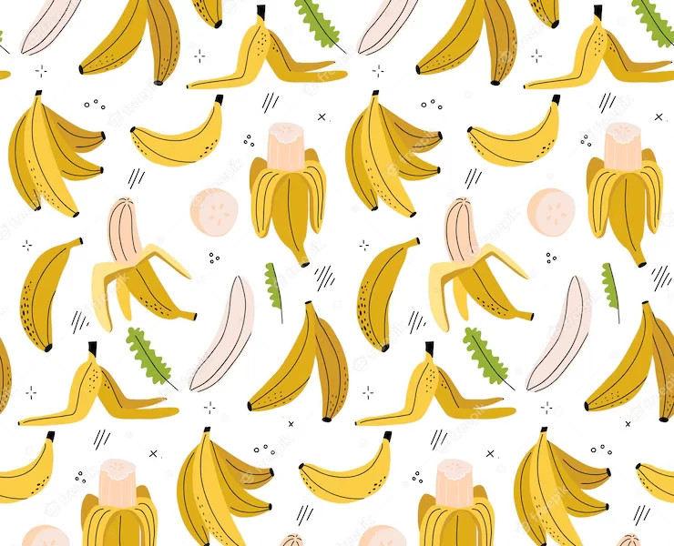 Linear hand drawn bananas seamless pattern tropical food vegetarian organic background with exotic b… Premium Vector