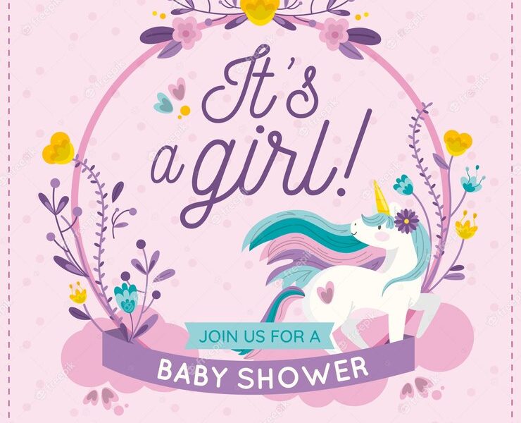 Lovely baby shower composition with flat design Free Vector