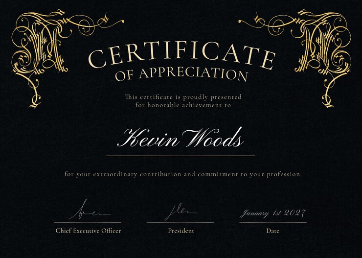 Luxury Ornamental Certificate Template Psd Black Gold 53876 123365