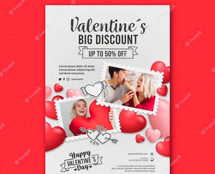 Minimalist valentine’s day sale print Flyer template Free Psd