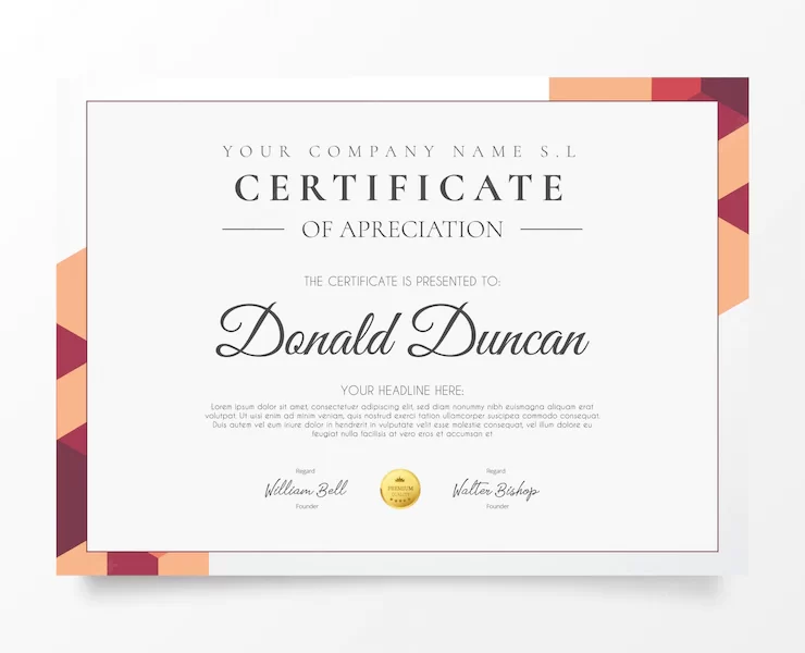 Modern business certificate with colorfulshapes Free Vector