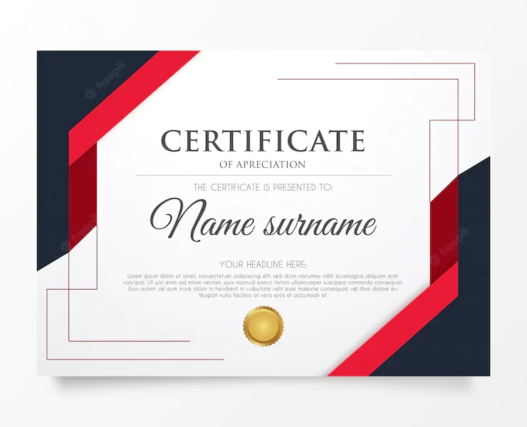 Modern red certificate template with abstract shapes Free Vector