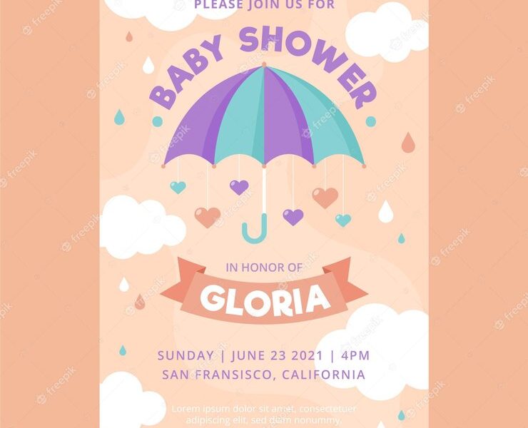 Organic flat chuva de amor baby shower invitation template Free Vector