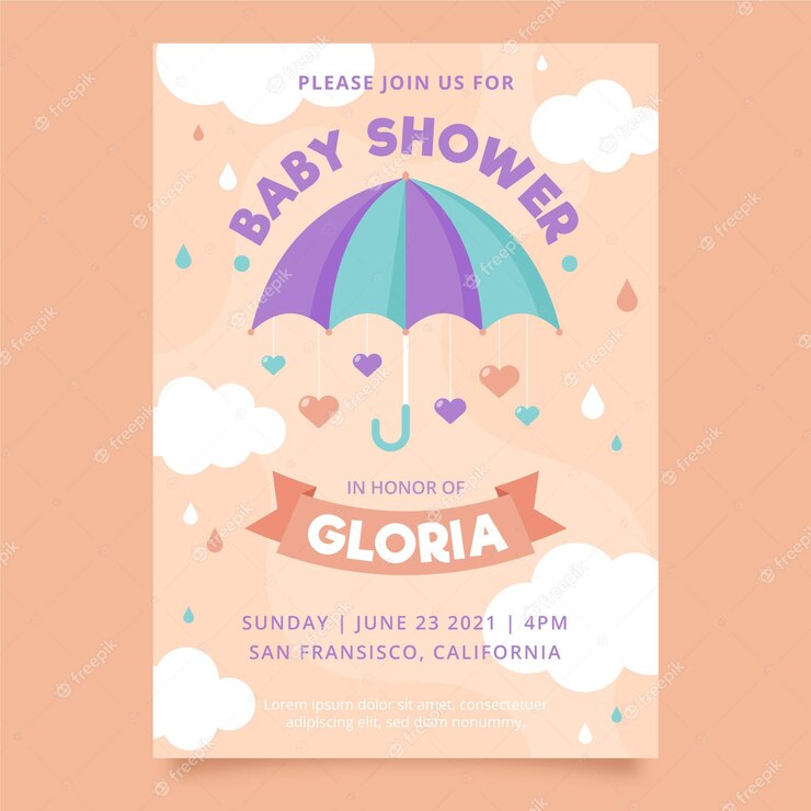 Organic Flat Chuva De Amor Baby Shower Invitation Template 23 2148925142