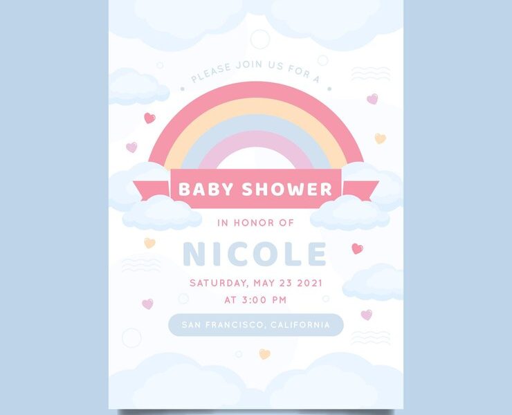 Organic flat chuva de amor baby shower invitation Free Vector