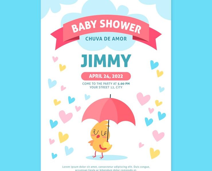 Organic flat chuva de amor baby shower invitation Free Vector