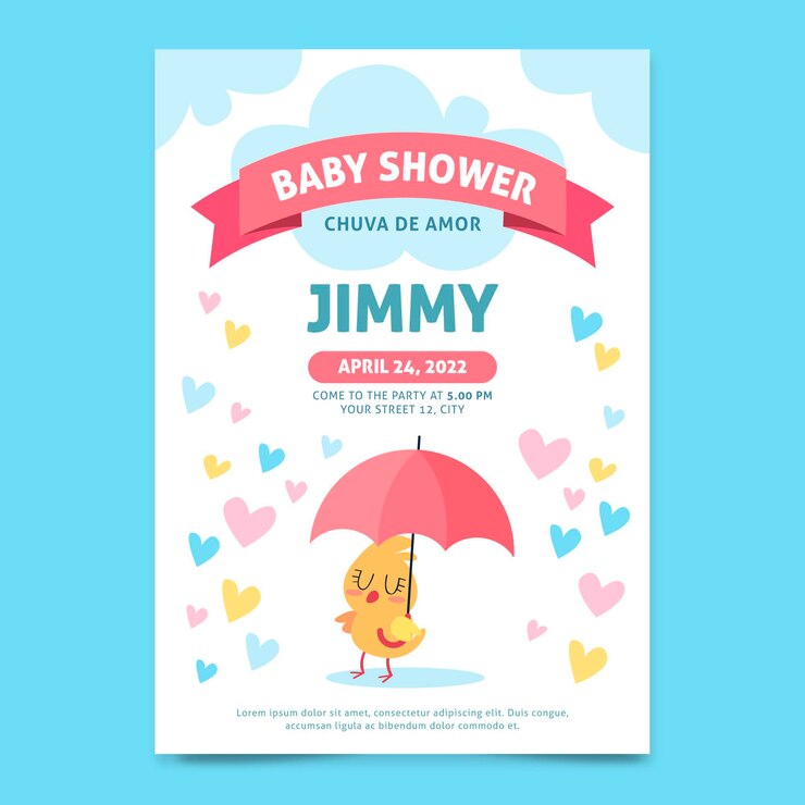 Organic Flat Chuva De Amor Baby Shower Invitation 23 2148925721