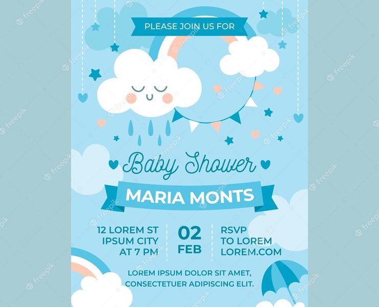 Organic flat chuva de amor baby shower invitation Free Vector