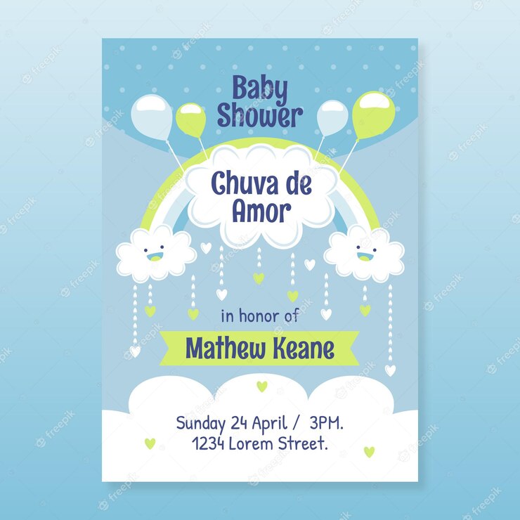 Organic Flat Pretty Chuva De Amor Baby Shower Invitation 23 2148934288