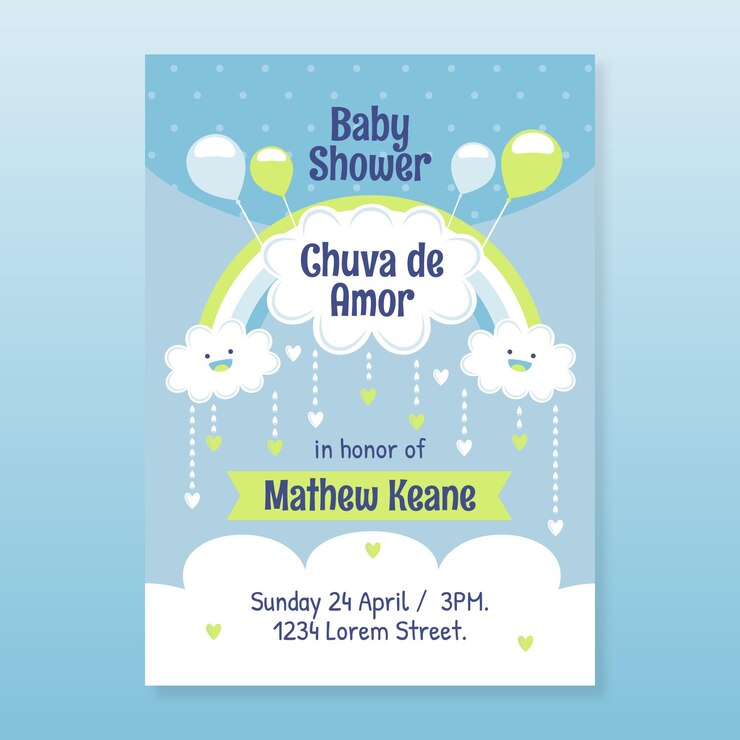 Organic Flat Pretty Chuva De Amor Baby Shower Invitation 23 2148934288