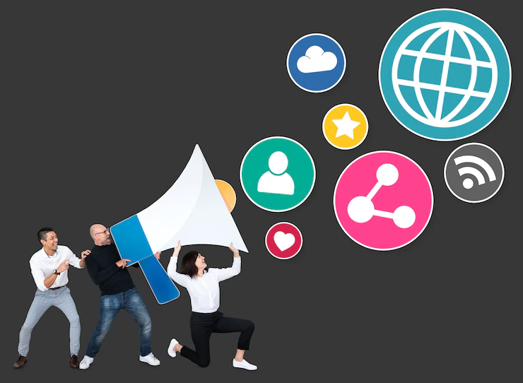 People With Megaphone Social Media Marketing Icons 53876 65646
