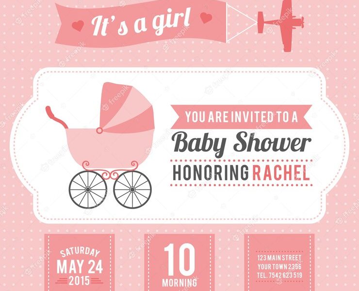 Pink baby shower card for girl Free Vector