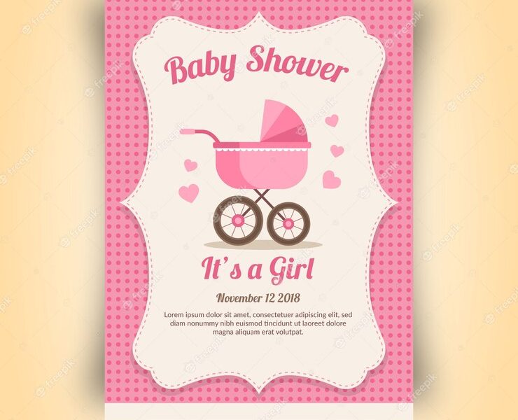 Pink baby shower invitation for a girl Free Vector