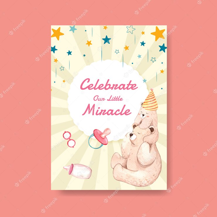 Poster Template With Baby Shower Design Concept Advertise Marketing Watercolor Vector Illustration 83728 3997