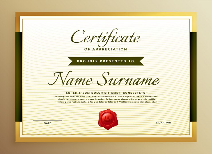 Premium Golden Certificate Appreciation Template 1017 15030