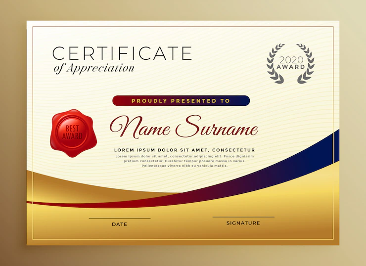 Premium Golden Certificate Appreciation Template 1017 17258