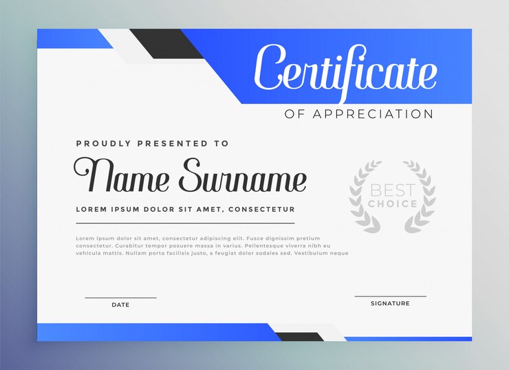 Professional Blue Certificate Appreciation Template 1017 19397