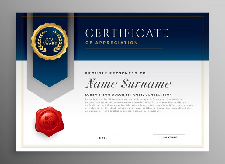 Professional Blue Certificate Template Design 1017 14694