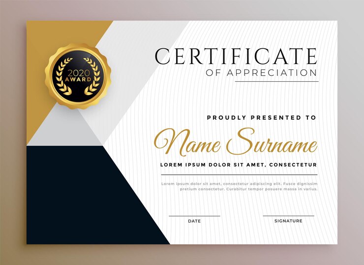 Professional Certificate Appreciation Golden Template Design 1017 31376