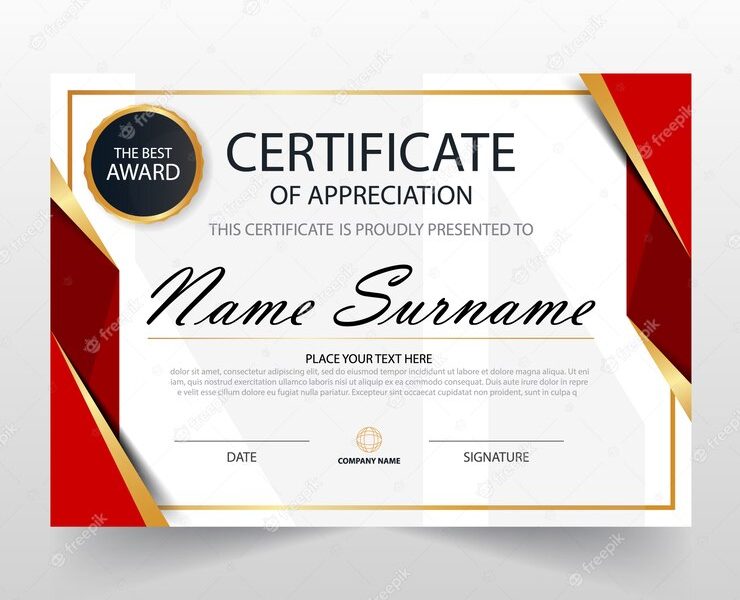 Red horizontal certificate template Free Vector