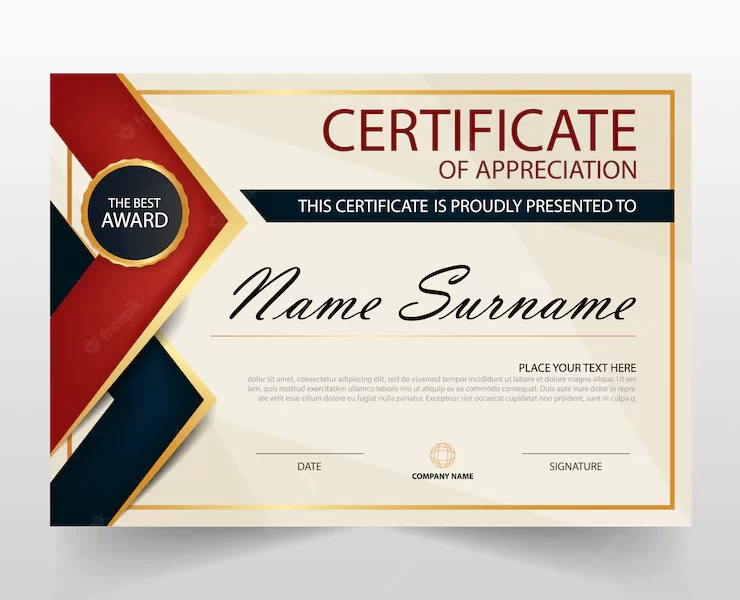 Retro horizontal certificate of appreciation Free Vector