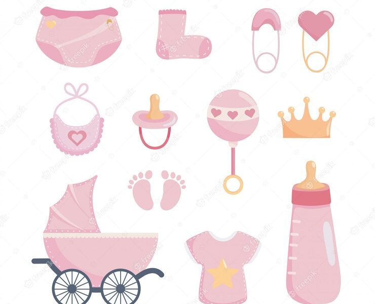 Set of baby shower elements Free Vector