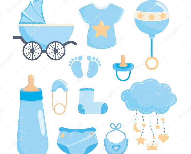 Set of baby shower elements Free Vector