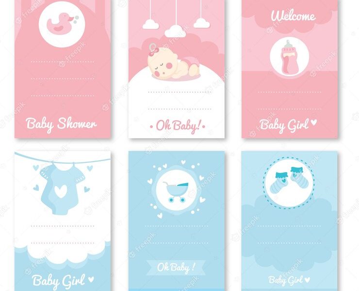 Set of baby shower invitation with clothes Free Vector