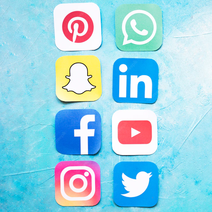 Social Media Icons Arranged Row Blue Background 23 2147841404