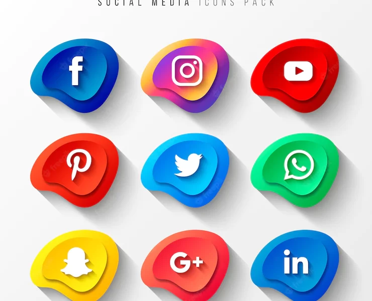 Social media icons pack 3d button effect Free Vector Social media icons pack 3d button effect Free Vector