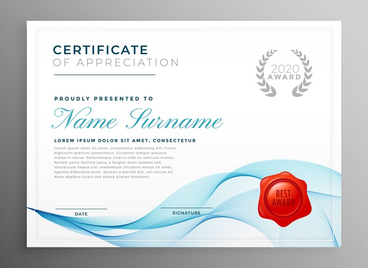 Stylish Blue Certificate Appreciation Template 1017 14695