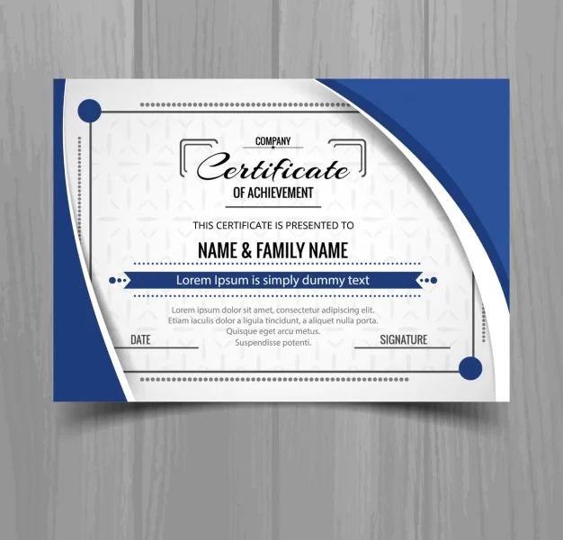 Template of blue wavy certificate Free Vector