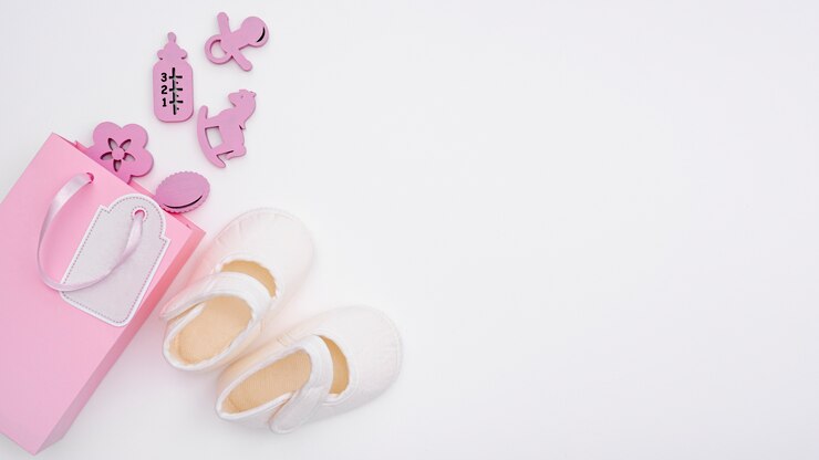 Top View Cute Little Baby Girl Accesories With Copy Space 23 2148415487